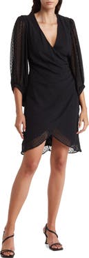 Julia Jordan Swiss Dot Balloon Sleeve Faux Wrap Dress