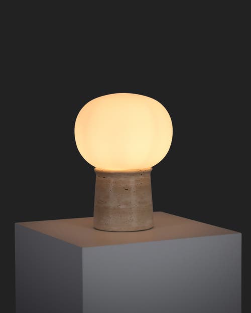 Brightech Neptune 12" Led Table Lamp With Natural Travertine Stone Base In Tan