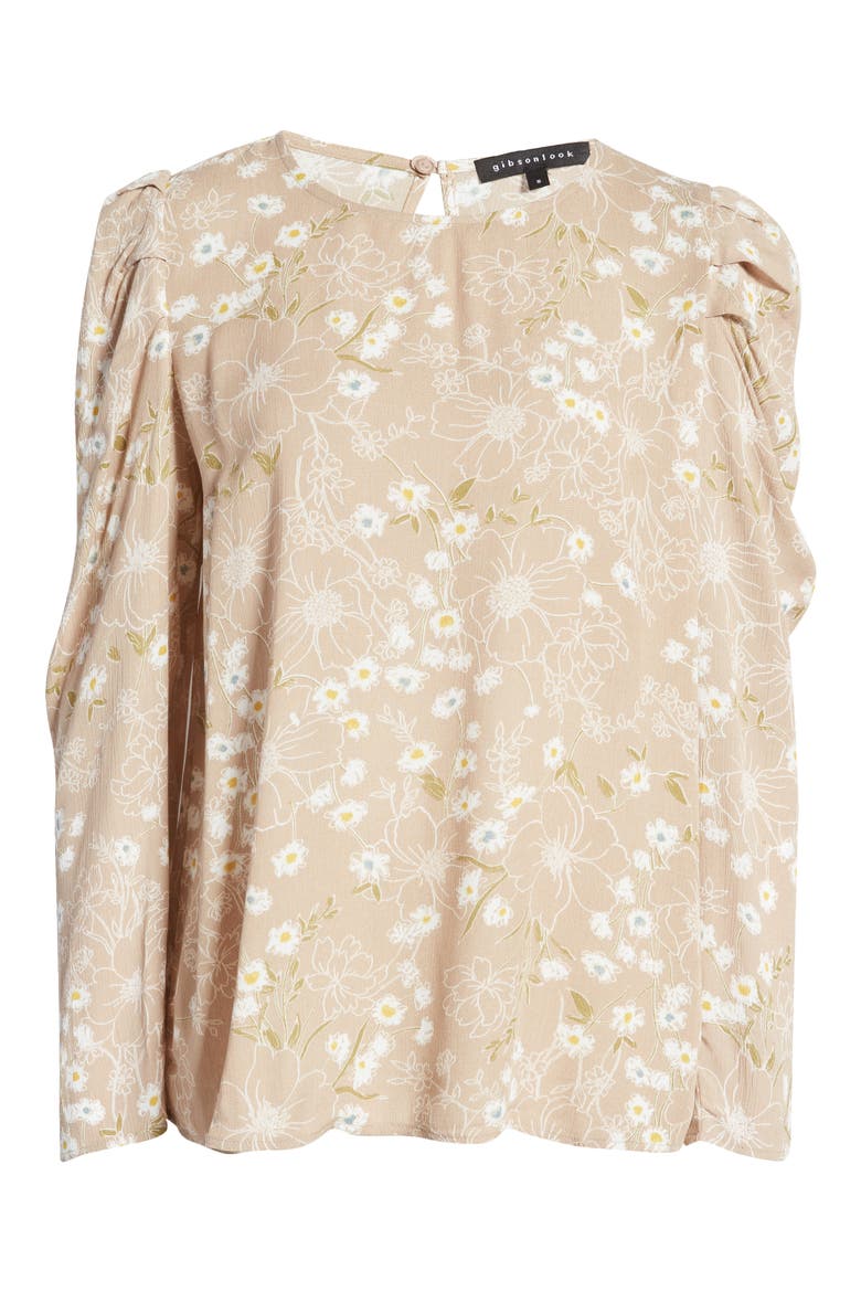 Floral Pleated Sleeve Top, Alternate, color, STONE SKETCHD FLORAL