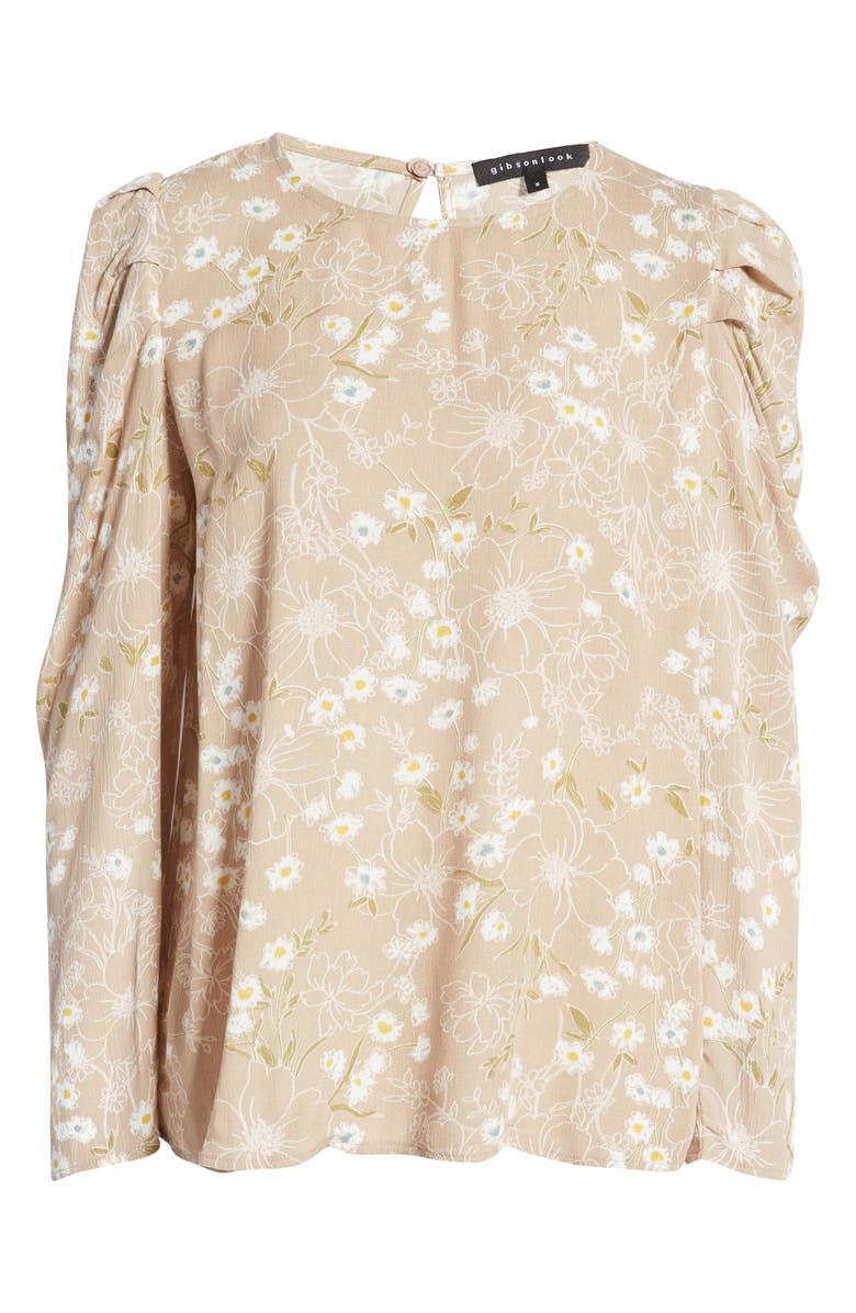 GIBSONLOOK Floral Pleated Sleeve Top, Alternate, color, Stone Sketchd Floral
