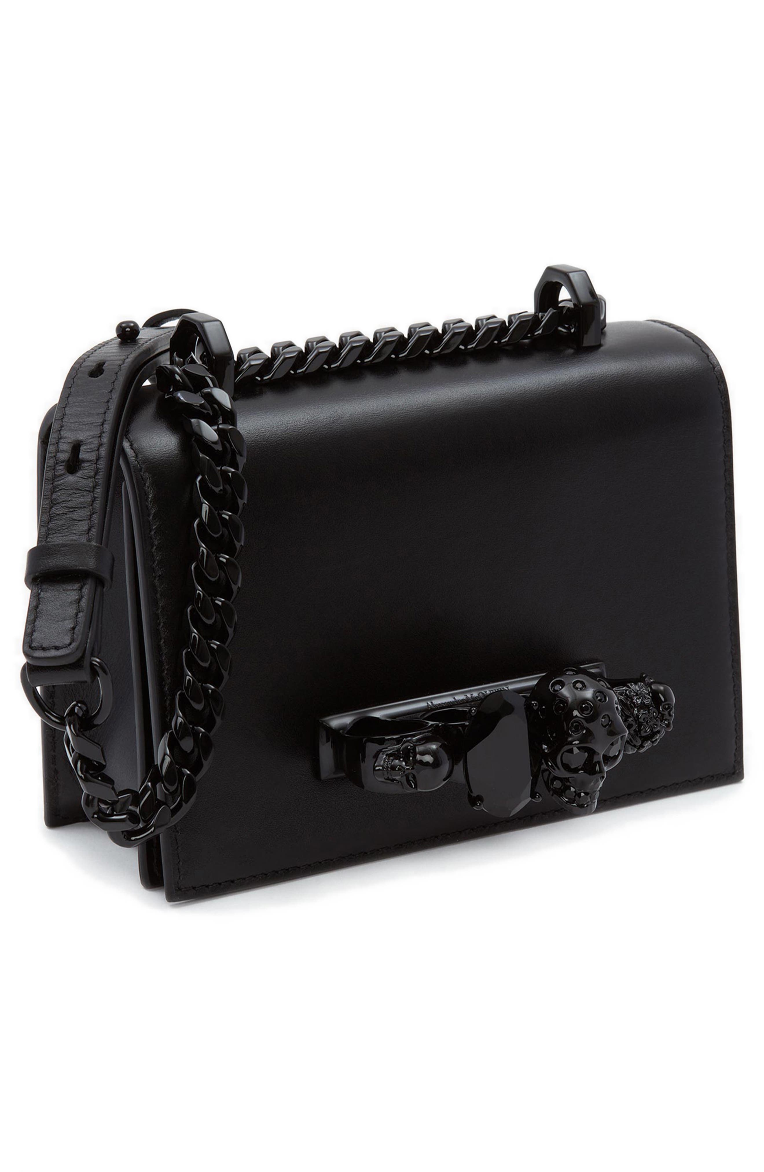McQueen Alexander McQueen Mini Jewelled Leather Crossbody Bag, Alternate, color, Black