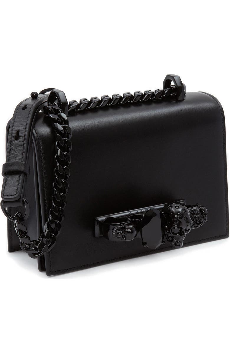 McQueen Alexander McQueen Mini Jewelled Leather Crossbody Bag, Alternate, color, Black