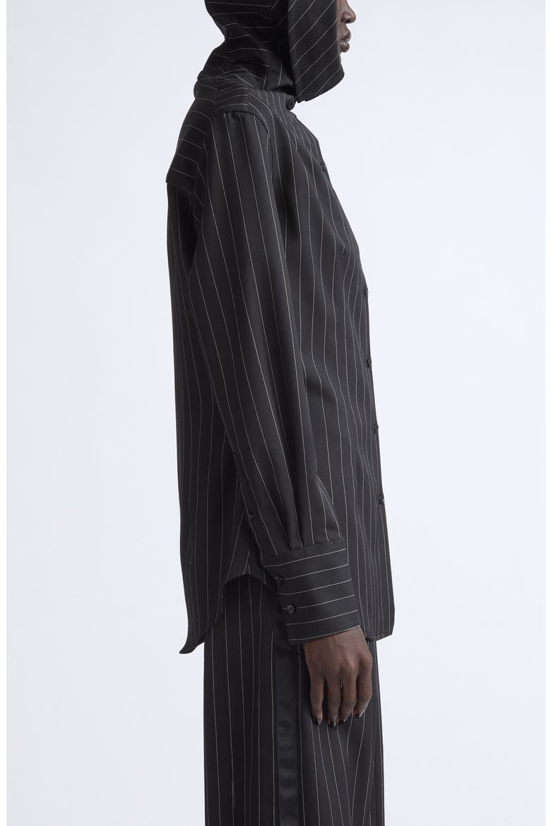Pinstripe Wool Button-Up Hoodie Shirt, Alternate, color, BLACK/ WHITE