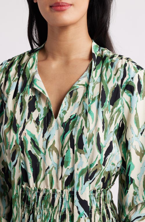 Masai Copenhagen Nomina Abstract Print Long Sleeve Dress In Dark Lichen Green