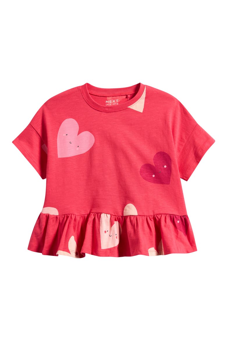 Kids' Heart Peplum Cotton Graphic T-Shirt, Main, color, RED