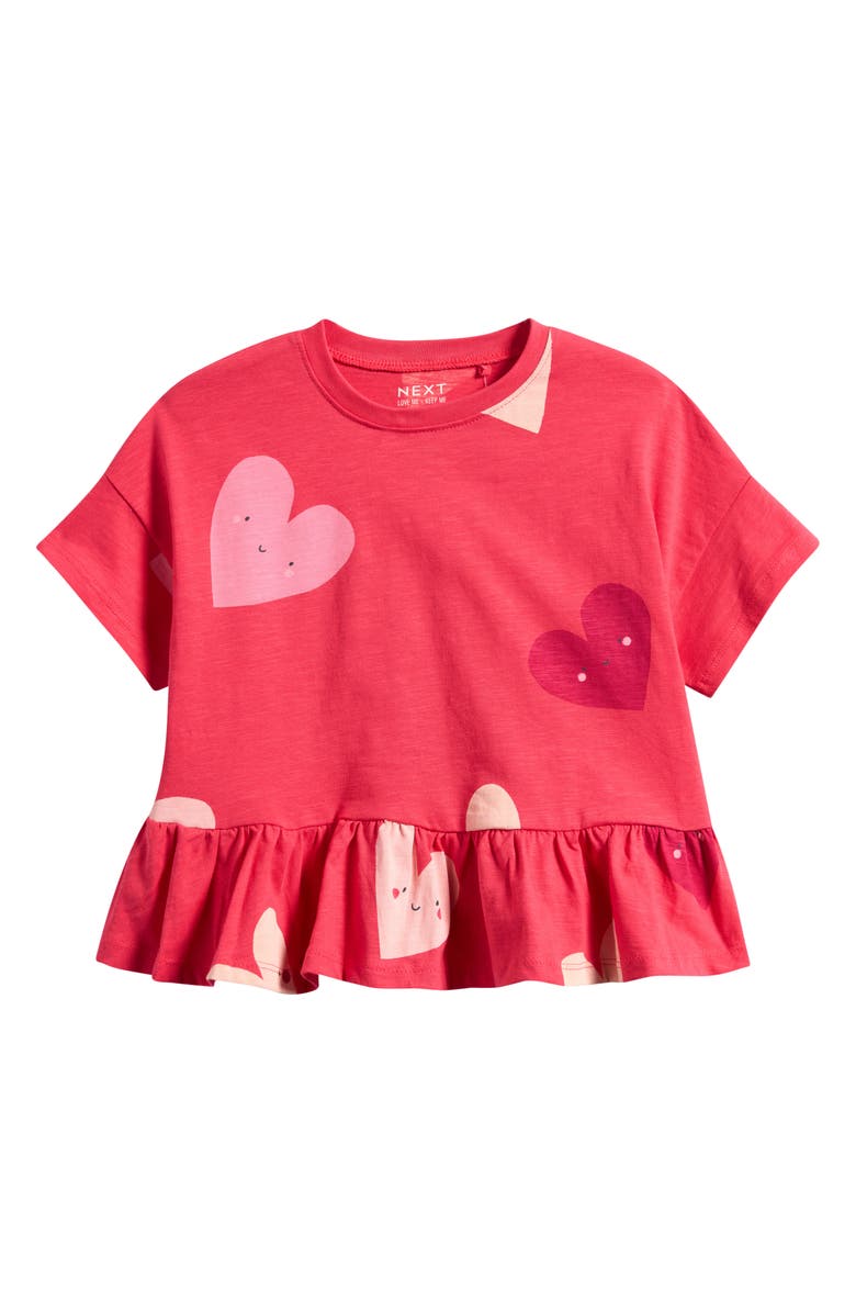 NEXT Kids' Heart Peplum Cotton Graphic T-Shirt, Main, color, Red