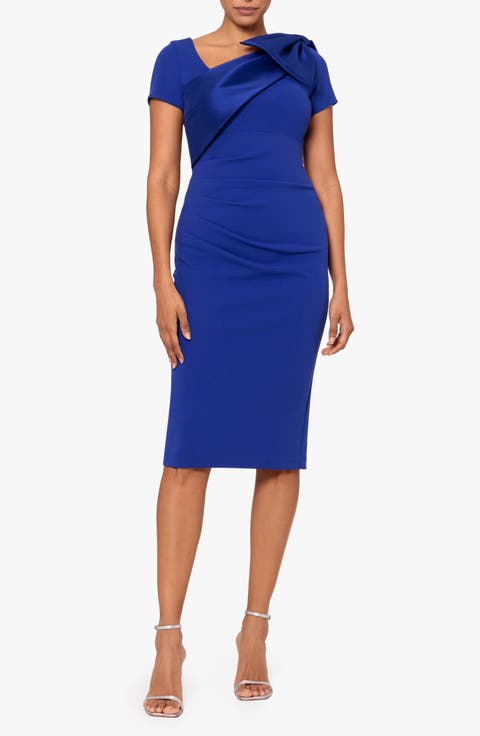 Bow Detail Scuba Crepe Cocktail Sheath Dress