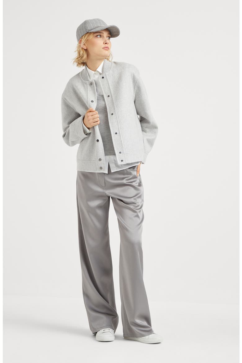 Hand-crafted bomber jacket in cashmere beaver double cloth with monili, Alternate, color, Medium Grey