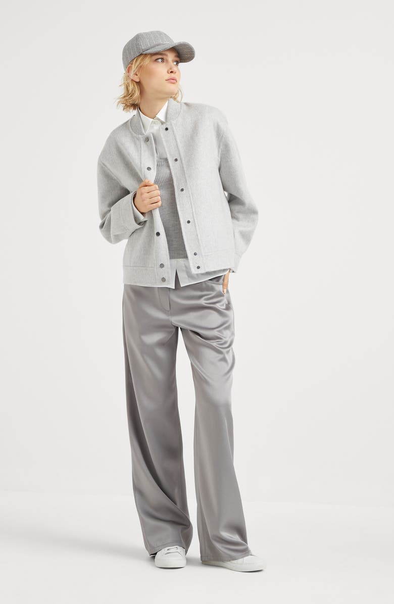 Brunello Cucinelli Hand-crafted bomber jacket in cashmere beaver double cloth with monili, Alternate, color, 