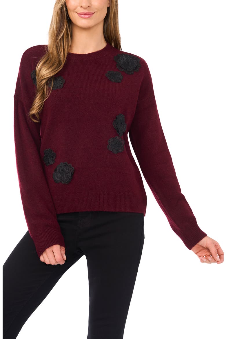Floral Appliqué Sweater, Main, color, WINE