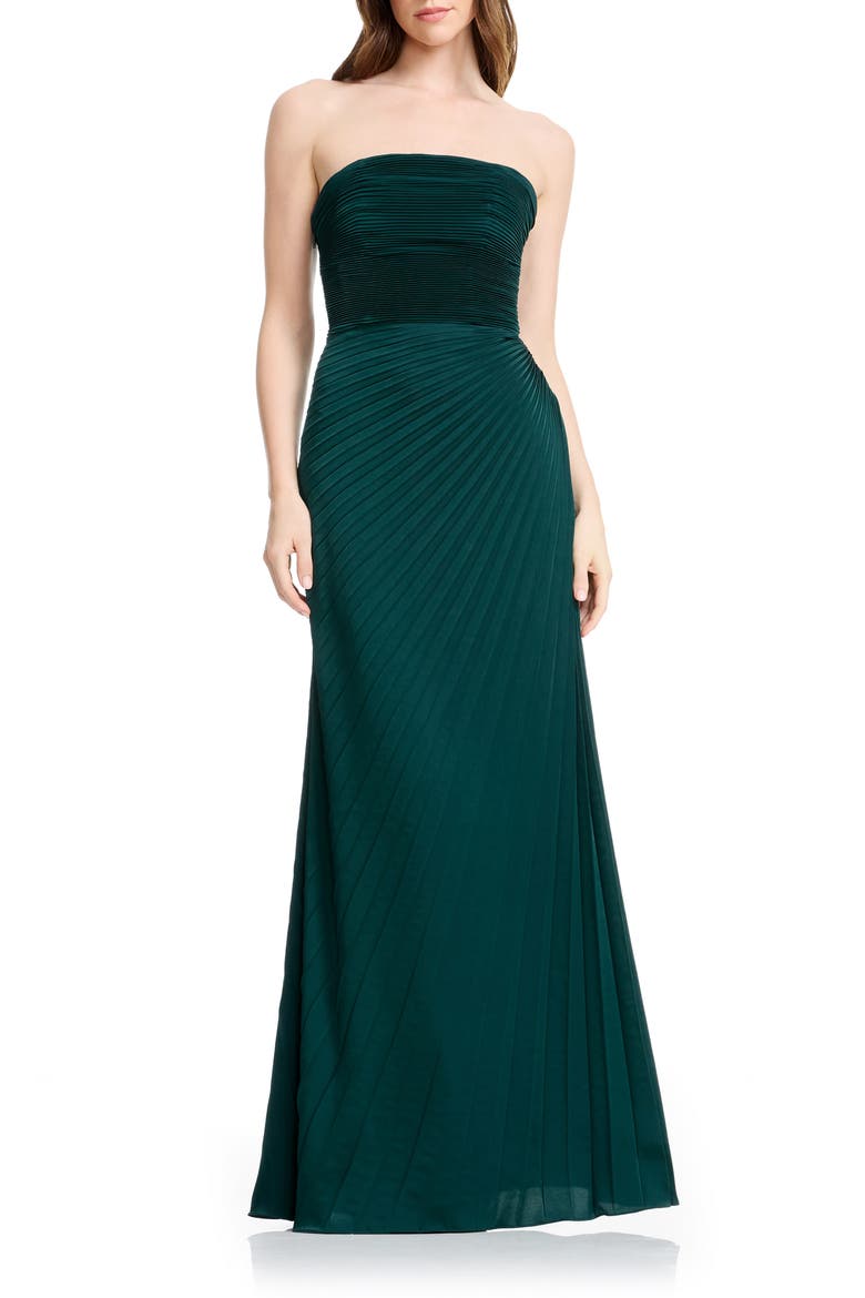 Kinley Accordion Pleat Strapless Evening Gown, Main, color, PINE