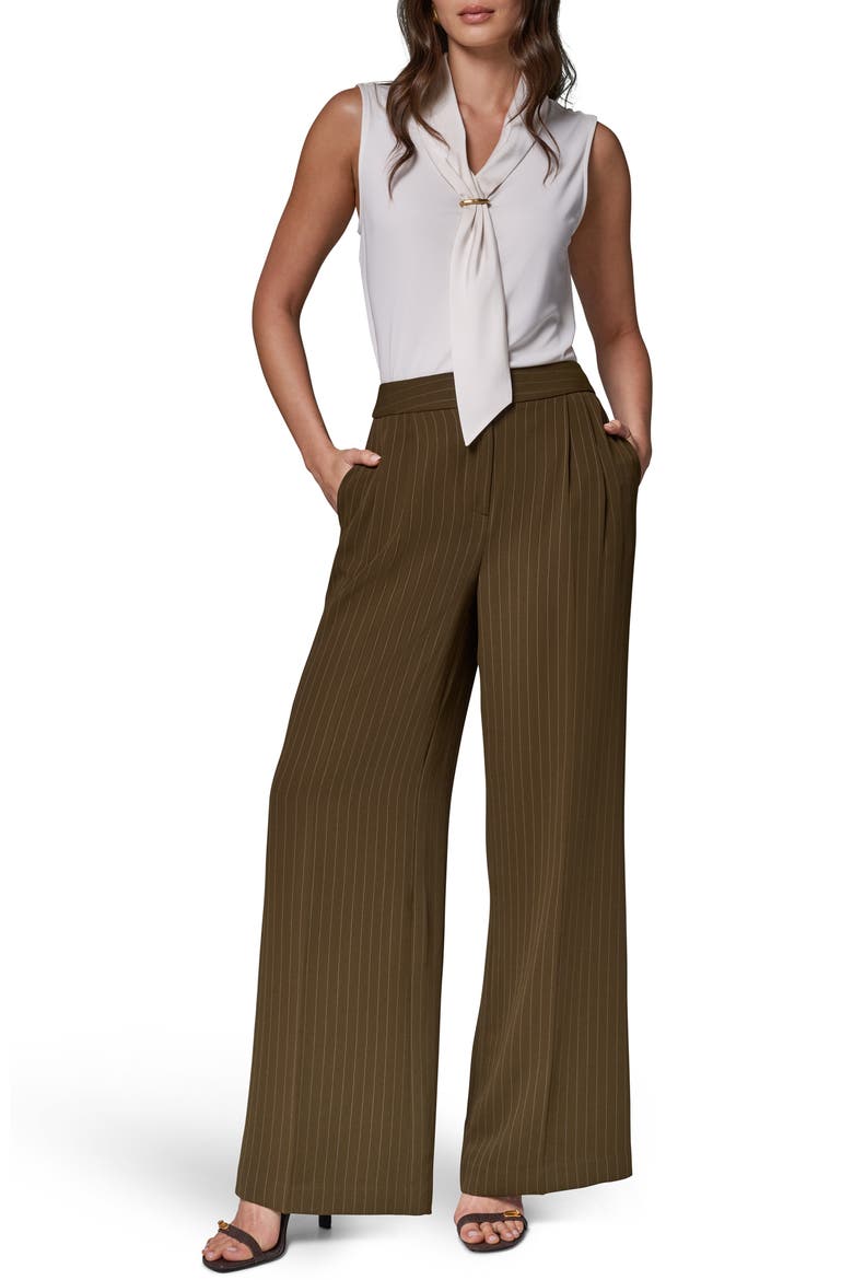 High Waist Pinstripe Wide Leg Pants, Alternate, color, OLVE BRINE