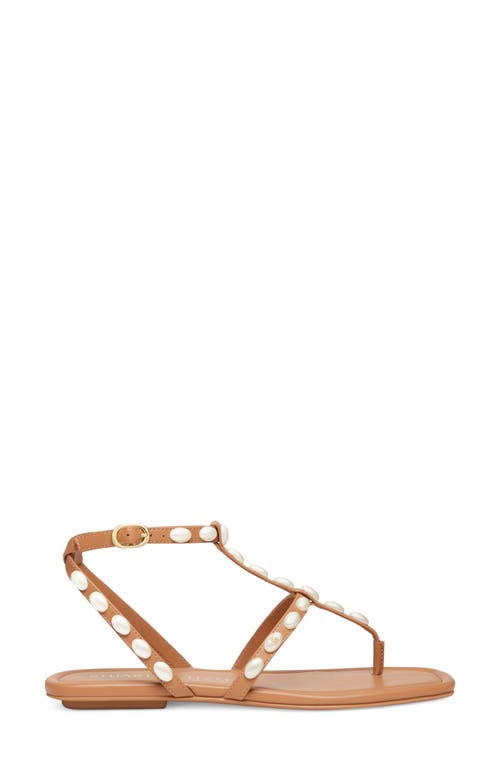 Stuart Weitzman Pearlita Stud T-strap Sandals In Tan