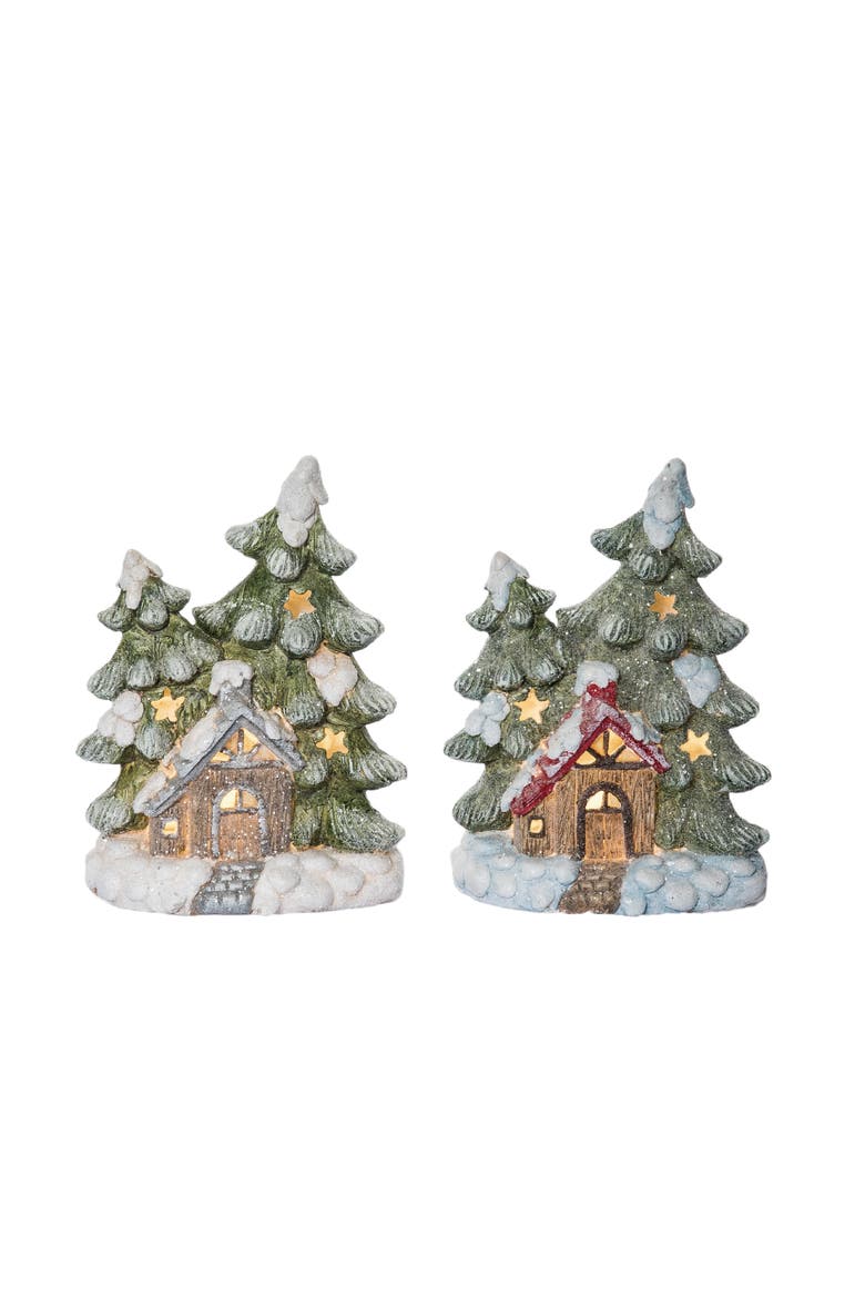 Resin Light Up Woodland Cottage Scene Figurine Set of 2, Main, color, Multicolored