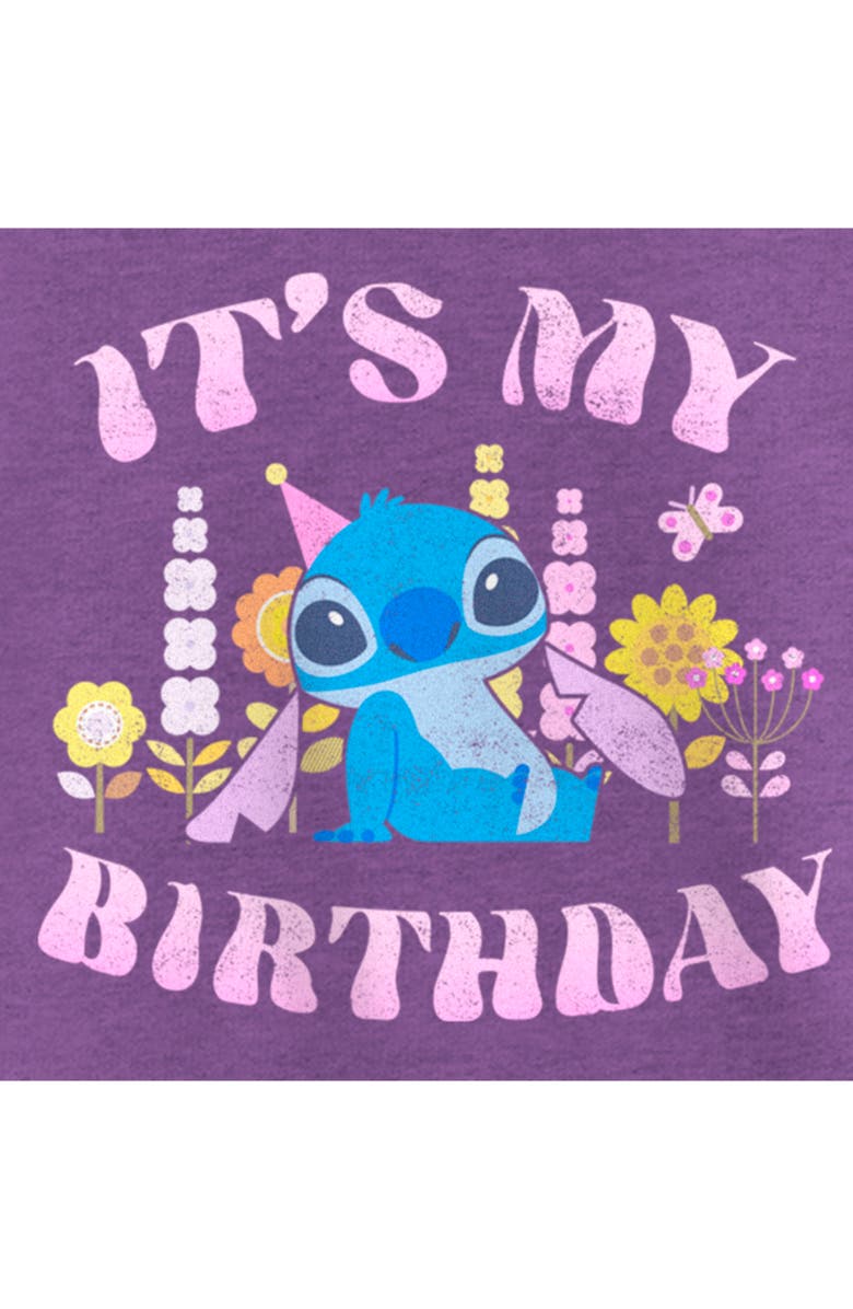 Lilo & Stitch Girl's Lilo & Stitch It's My Birthday Distressed Graphic T-Shirt, Alternate, color, Purple Berry