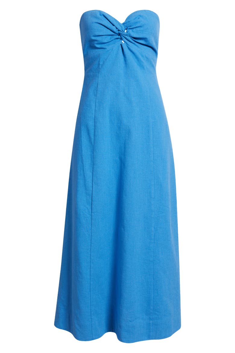 Elia Linen Blend Strapless Dress, Alternate, color, LAPIS BLUE