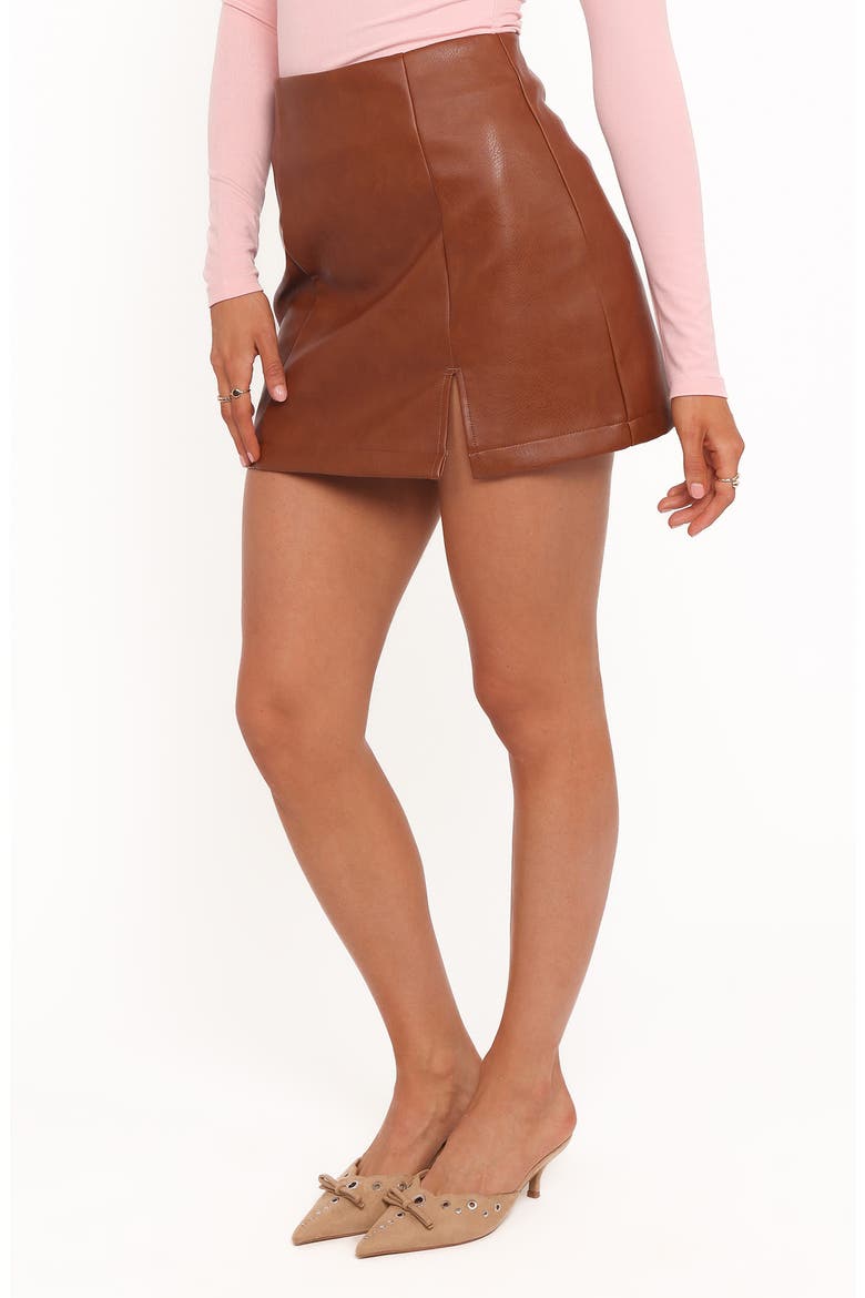 Catania Faux Leather Miniskirt, Alternate, color, CAMEL BROWN