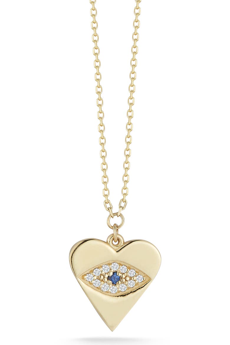 14K Gold Diamond & Sapphire Eye Heart Necklace, Main, color, YELLOW GOLD