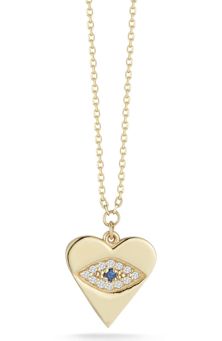 SPHERA MILANO 14K Gold Diamond & Sapphire Eye Heart Necklace, Main, color, 