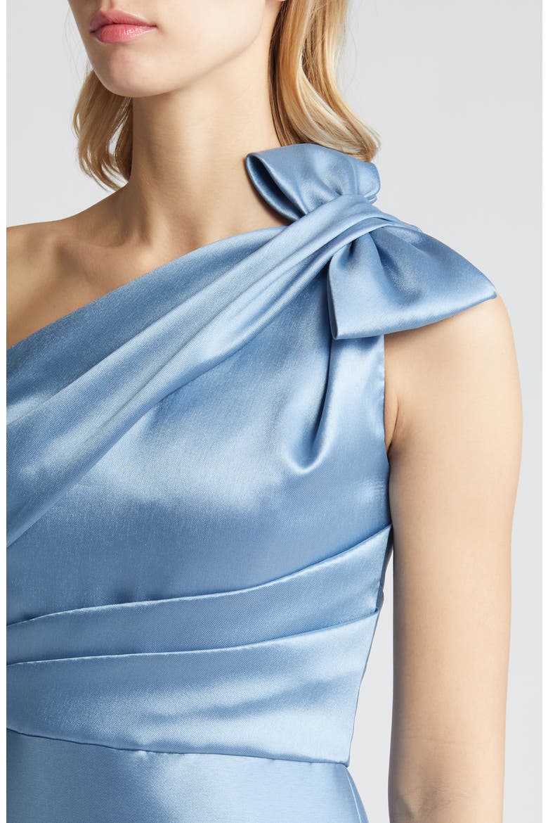 Bow Detail One-Shoulder Mikado Mermaid Gown, Alternate, color, SMOKEY BLUE