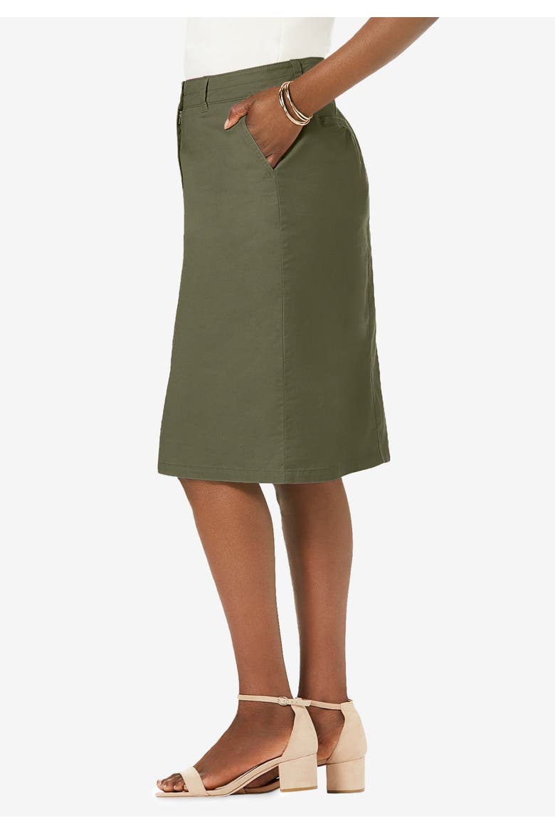 Stretch Cotton Chino Skirt, Alternate, color, DARK OLIVE GREEN