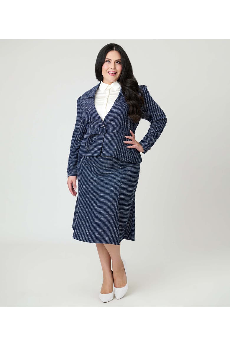 Plus Size Tweed Tina Trumpet Skirt, Main, color, Navy  Tweed