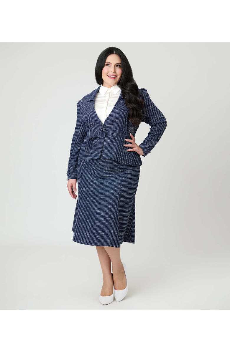 Unique Vintage Plus Size Tweed Tina Trumpet Skirt, Main, color, Navy  Tweed