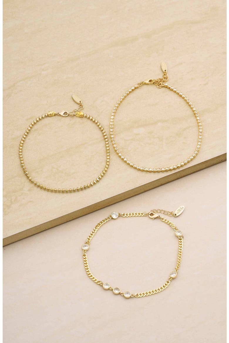 Simple Beauty Set of 3 Cubic Zirconia Anklets, Alternate, color, GOLD