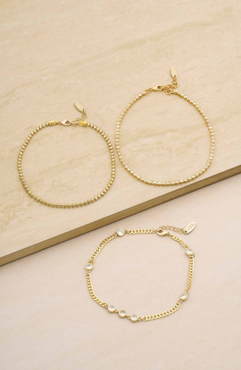 Ettika Simple Beauty Set of 3 Cubic Zirconia Anklets, Alternate, color, Gold