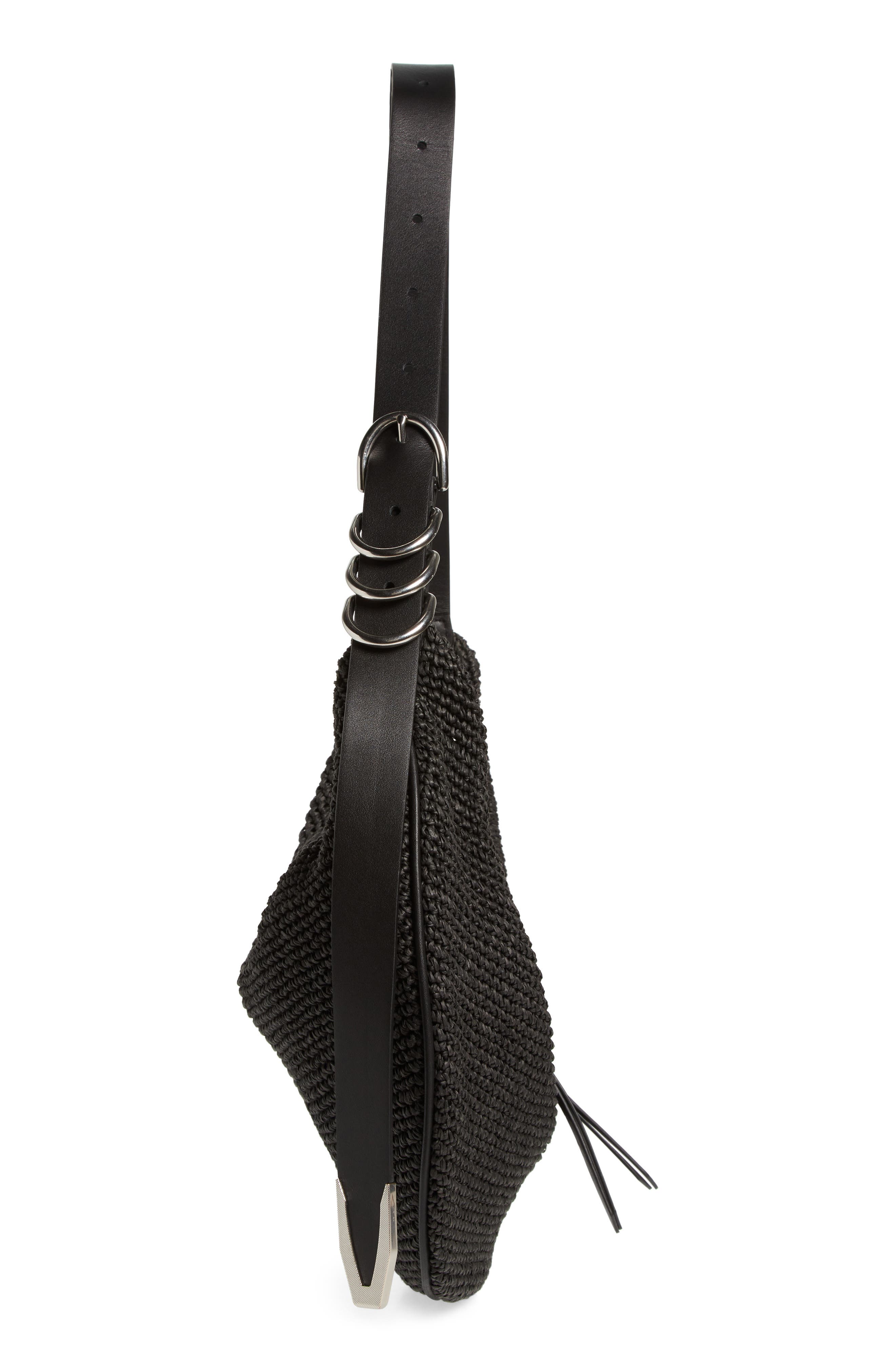 rag & bone Spire Straw Hobo Bag, Alternate, color, Black