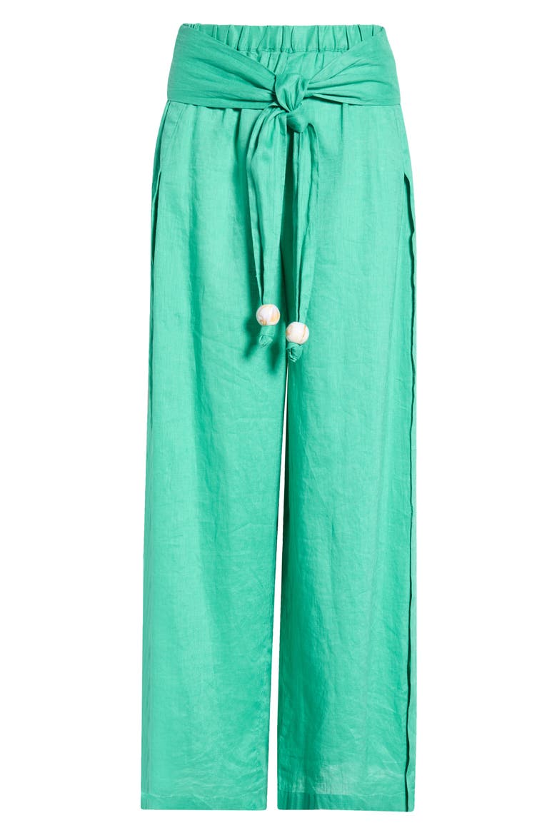 Tie Side Linen Cover-Up Pants, Alternate, color, GREEN