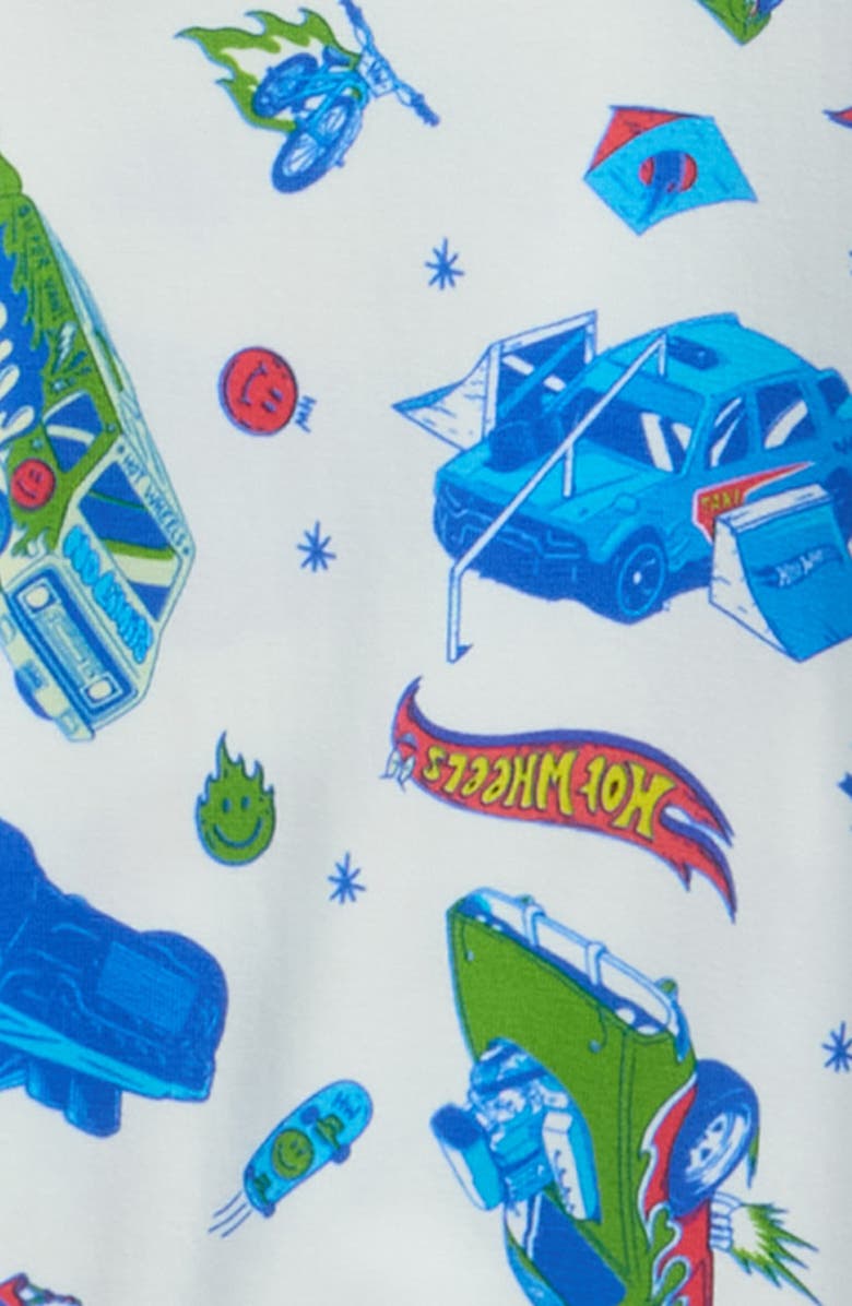Rock Your Kid x Hot Wheels Kids' Push Your Limits Fitted Two-Piece Pajamas, Alternate, color, Cream/ Blue