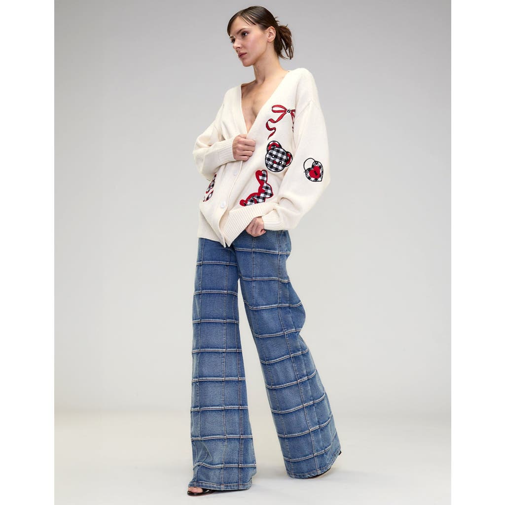 Cynthia Rowley Playful Patchwork Cardigan In White/red