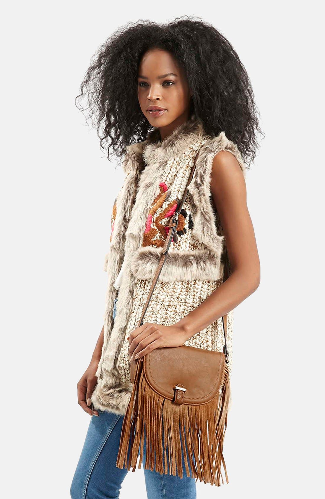 Suede Fringe Crossbody Bag, Alternate, color, TAN