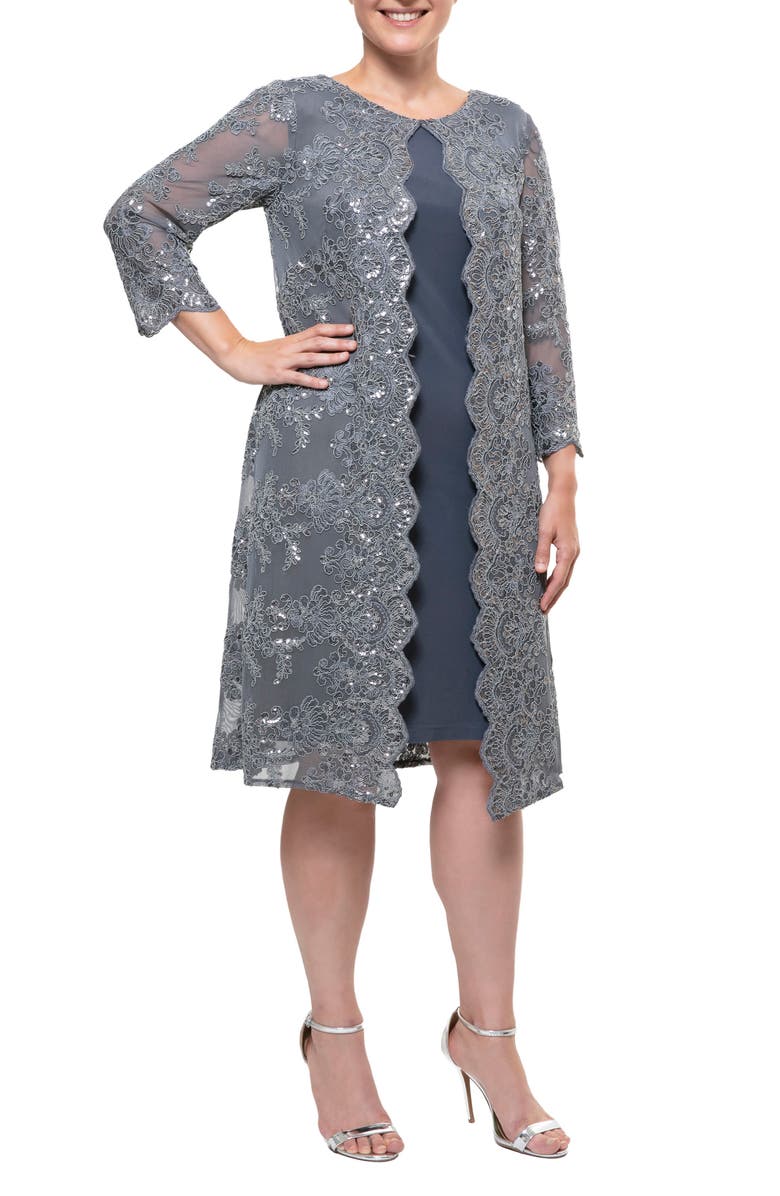 Alex Evenings Embroidered Mock Jacket Cocktail Dress, Main, color, 