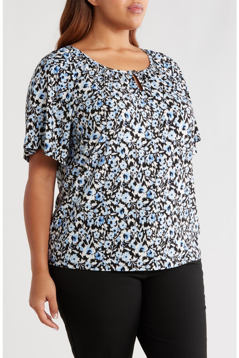 Floral Keyhole Peasant Top, Alternate, color, BLUE YONDER MULTI