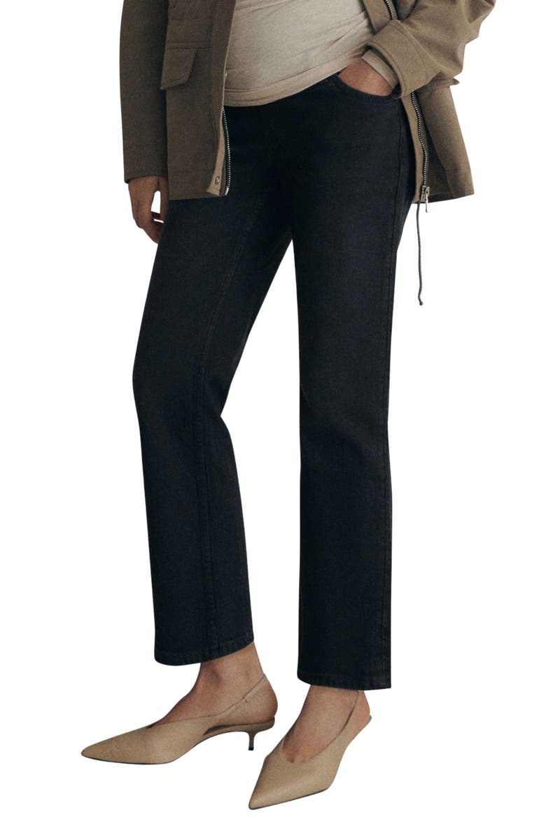 MANGO Straight Leg Ankle Maternity Jeans, Main, color, Black Denim
