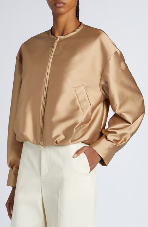 Shop Moncler Maupa Satin Bomber Jacket In Pastel Beige