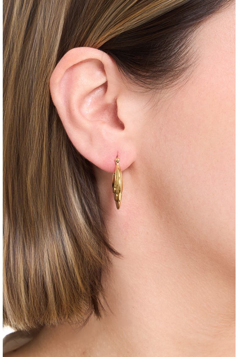 Round 3D Hoop Earrings, Alternate, color, GOLD