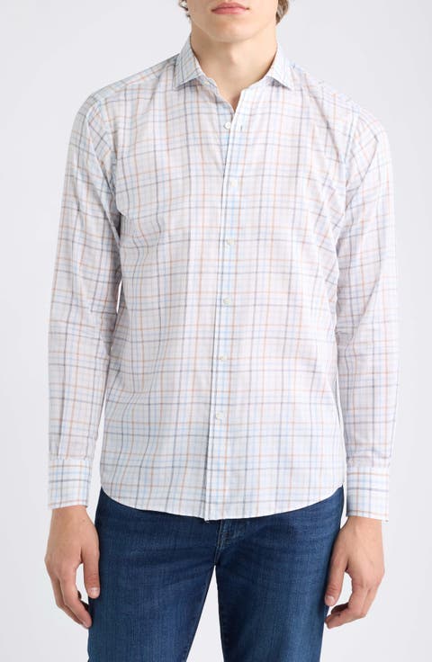 Arthur Flex Finish Plaid Cotton Button-Up Shirt