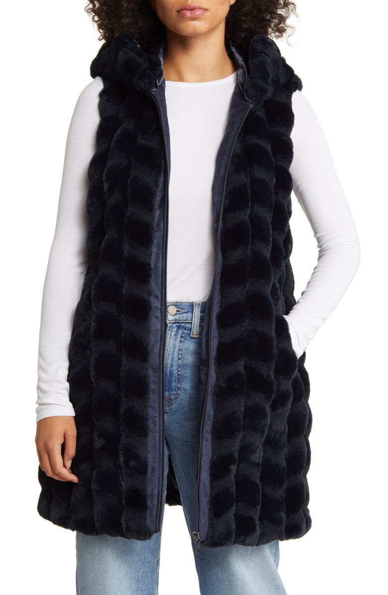 Via Spiga Hooded Faux Fur Vest, Alternate, color, 