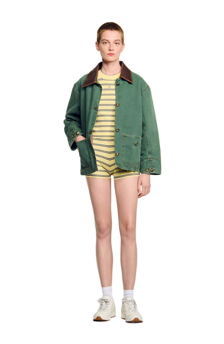 SANDRO Striped knit shorts, Alternate, color, Light Yellow