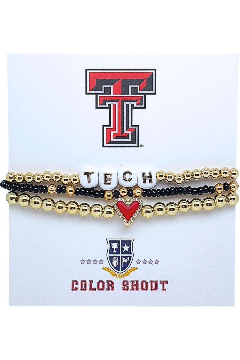 Texas Tech Love My College Bracelet Stack, Main, color, Yellow Gold