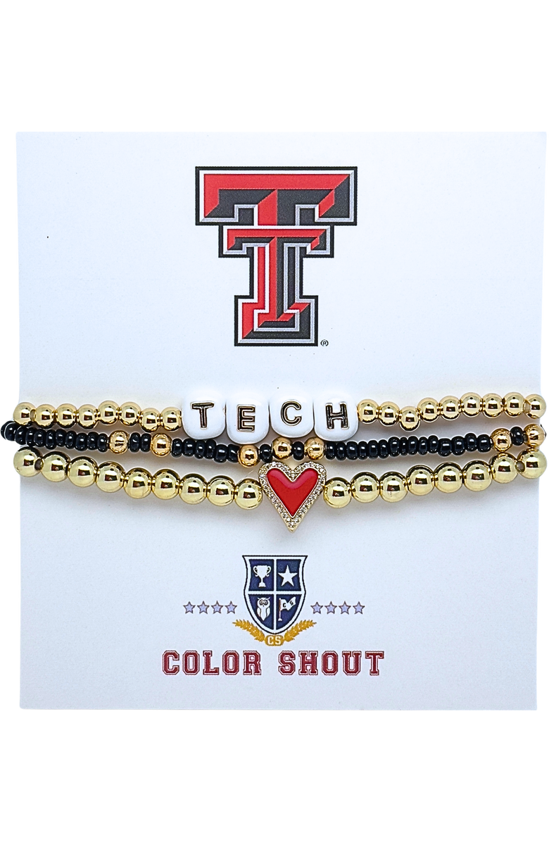Color Shout Texas Tech Love My College Bracelet Stack, Main, color, Yellow Gold