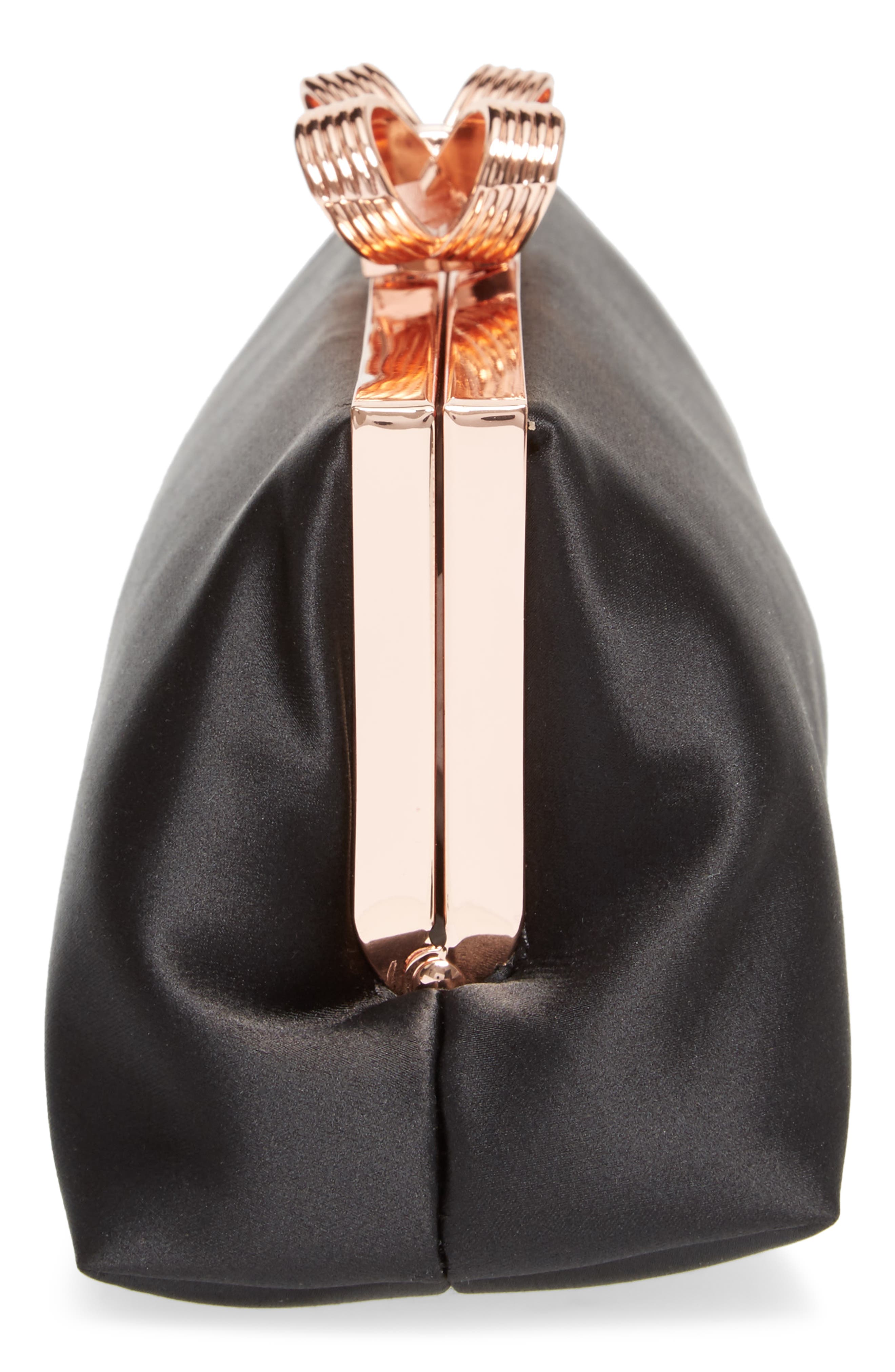 Small Coletta Bow Satin Clutch, Alternate, color, BLACK