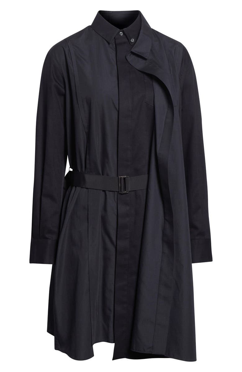Sacai Belted Long Sleeve Poplin Shirtdress, Alternate, color, Black