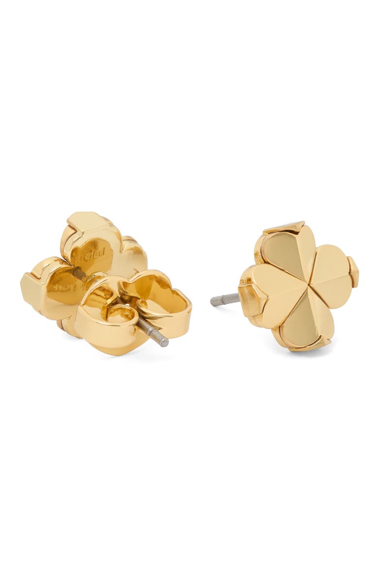 spade flower stud earrings, Alternate, color, GOLD.