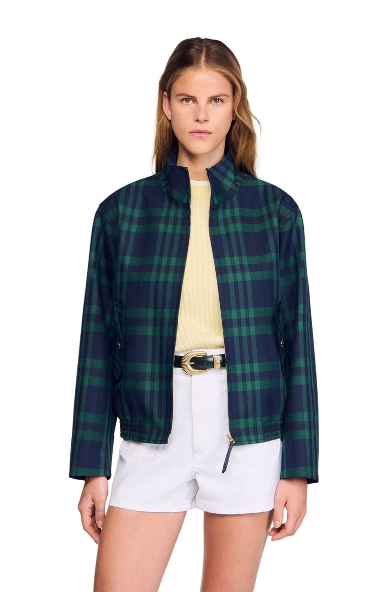 SANDRO Checked jacket, Alternate, color, Green / Blue