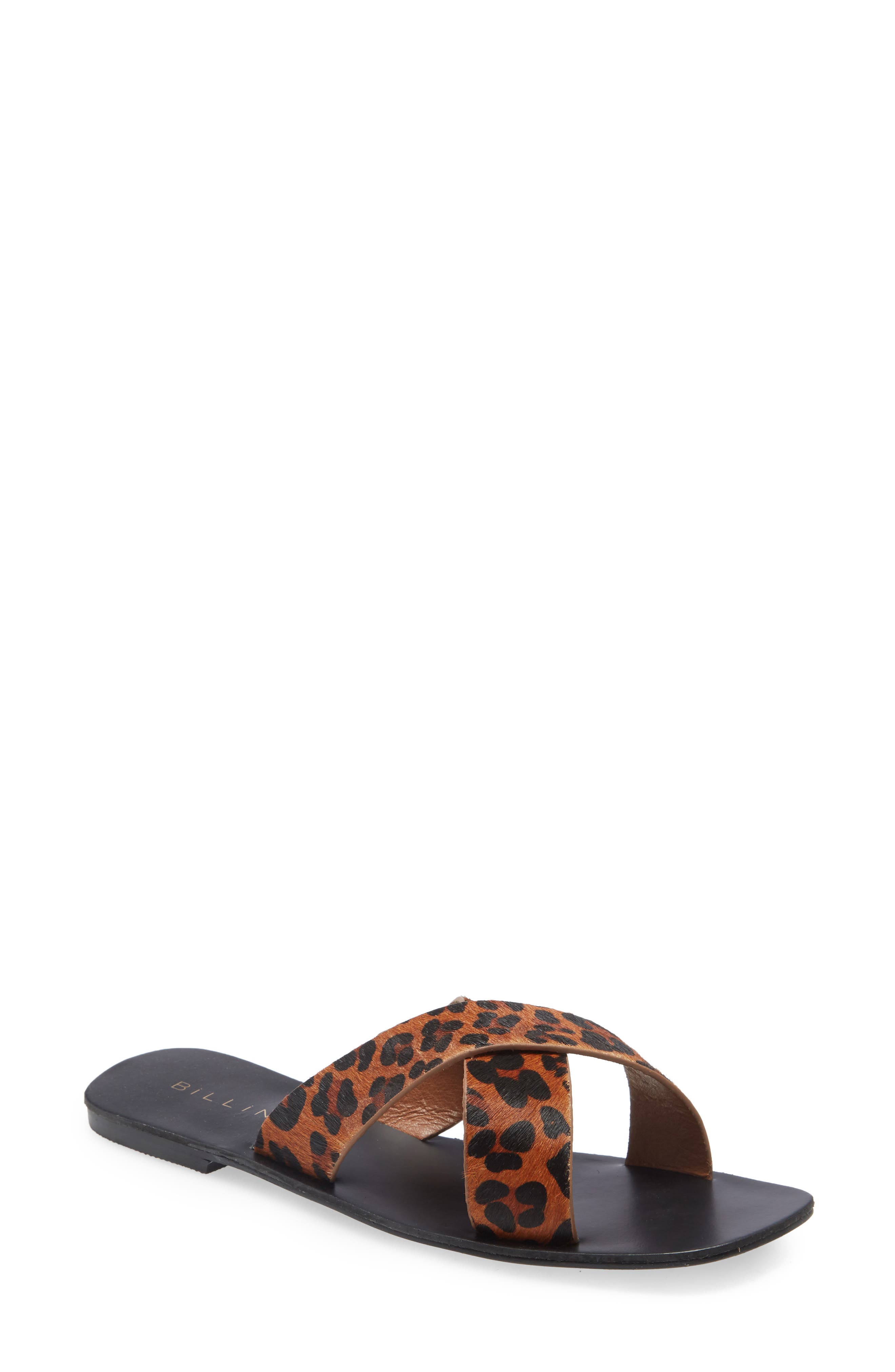 Billini Tahvo Leopard Print Genuine Calf Hair Slide Sandal, Main, color, 