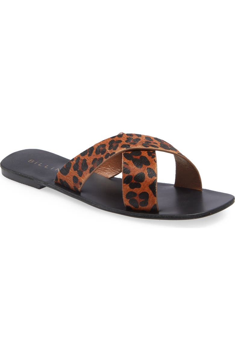 Billini Tahvo Leopard Print Genuine Calf Hair Slide Sandal, Main, color,